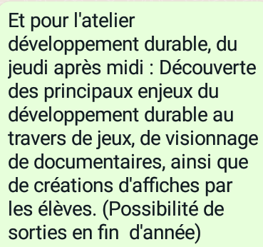 Atelier developpmt durable