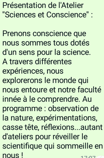 Atelier sciences et conscience